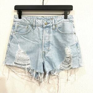 H&M &Denim Light Wash High Waist Button Front Distressed Vintage Shorts  Size 6
